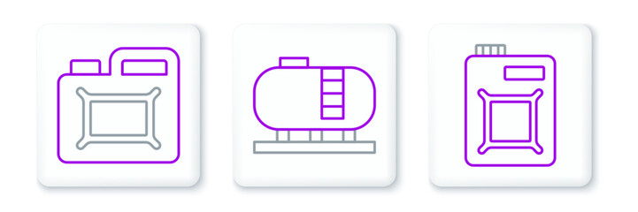 Set line Canister for motor oil, and Oil tank storage icon. Vector