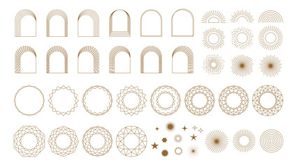 Modern Minimalist Aesthetic linear frames, arcs, stars, and elements.
Vector set.