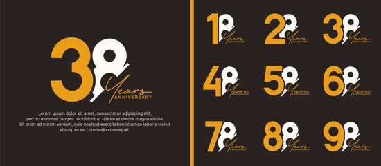 set of anniversary logo style orange and white color on dark background for special moment