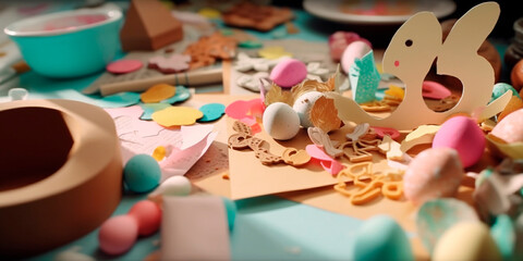 Fototapeta na wymiar Easter Papercut – papercut and candy