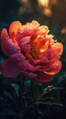 Peony flower with waterdrops. Close up. Generative AI