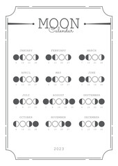 Moon Calendar 2023, Moon Phases 2023 Vector Illustration 