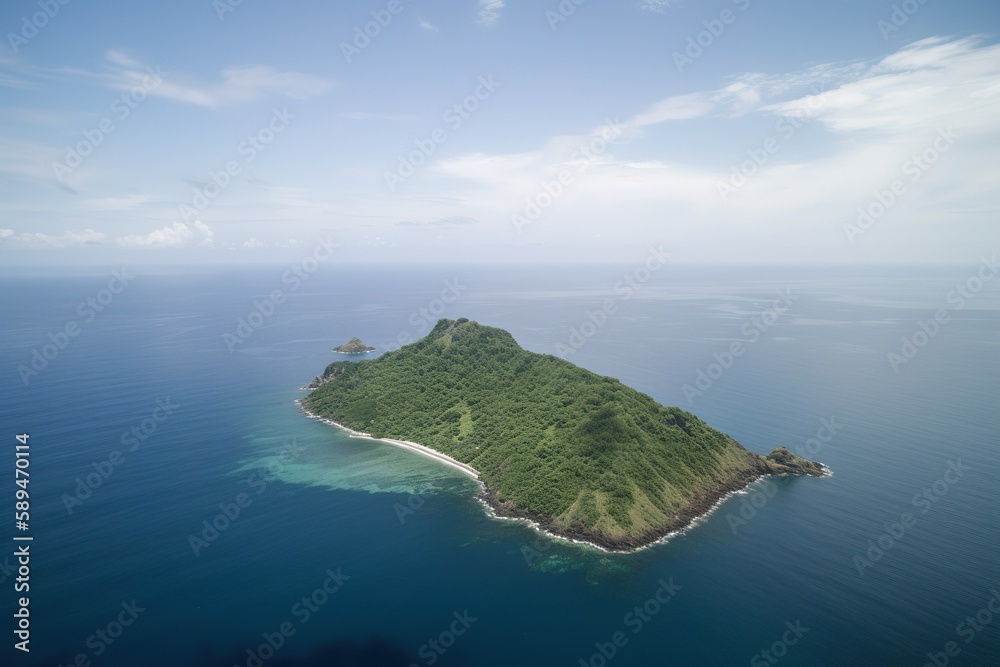 Wall mural aerial view of a small island in the middle of the ocean. created with generative ai technology