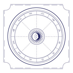 Diagram of the Natal Birth Chart and Symbols of the Planets on a White Background