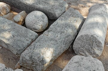 group of stone blocks on a dirt ground, Spain, Provinze of Valencia, City of Denia, in the area of
