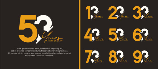 set of anniversary logo style orange and white color on dark background for special moment