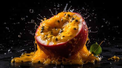 Fototapeta na wymiar Tangy Temptation A Mouthwatering Shot of Fresh Passion Fruit, Bursting with Flavor and Captured in Stunning Detail