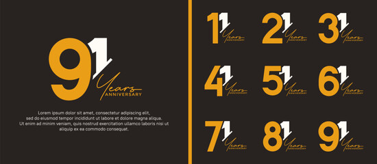 set of anniversary logo style orange and white color on dark background for special moment