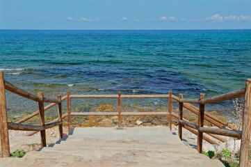Fototapeta na wymiar Beautiful view of Mediterranean sea from the Costa Blanca coastline in the Alicante province, Spain