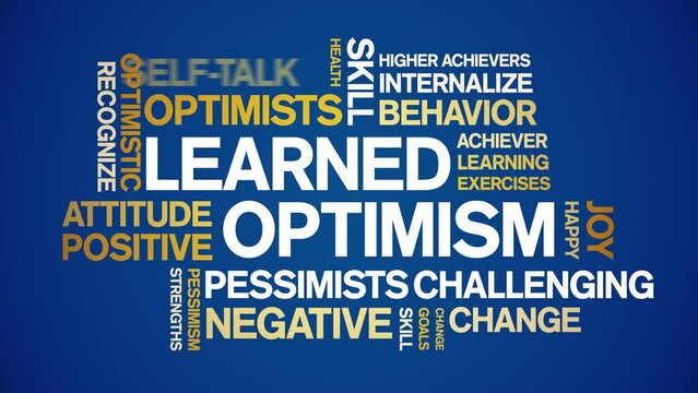 Learned Optimism animated tag word cloud;text design animation kinetic typography seamless loop.