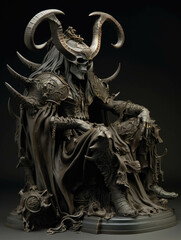 A formidable figure speaks ancient incantations a cloak of midnight shrouding a powerful frame while two ebony horns twist Gothic art. AI generation.