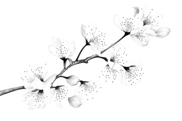 Obraz na płótnie Canvas Sakura branch in black and white colors, imitation pencil drawing, spring