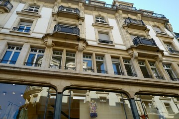 Low angle of an old-style stone building in Lausanne, Switzerland