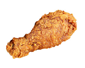 Closeup a Crunchy Fried Chicken Drumstick Isolated on Transparent Background, PNG File
