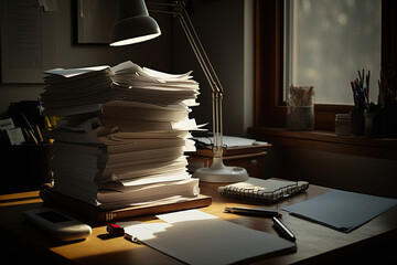 A large stack of unfinished documents awaiting verification. ai generated. - obrazy, fototapety, plakaty