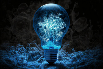 A blue light bulb icon symbolizing digital technology, Generative Ai