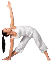 Naklejka premium Young beautiful woman doing Yoga on white background