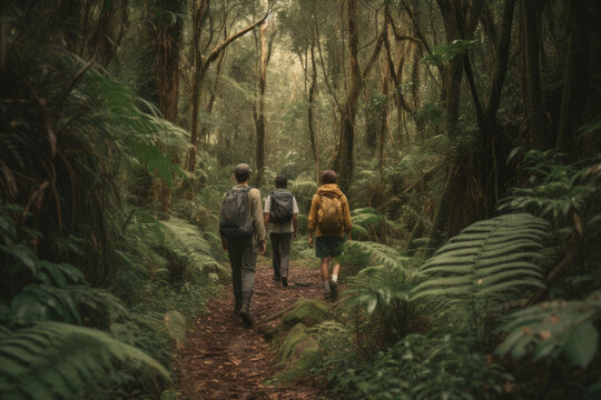 Rucksack Touristen gehen durch den Wald