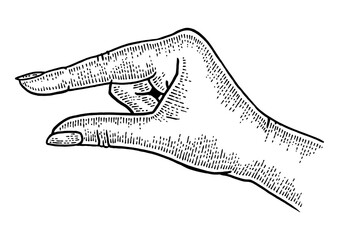 Hand showing tiny small size sketch PNG illustration with transparent background