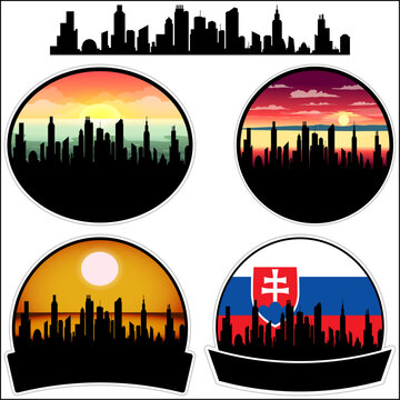 Cadca Skyline Silhouette Slovakia Flag Travel Souvenir Sticker Sunset Background Vector Illustration SVG EPS AI