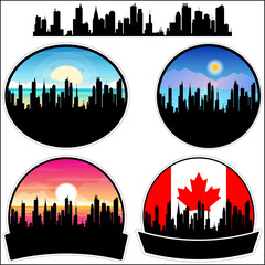 La Prairie Skyline Silhouette Canada Flag Travel Souvenir Sticker Sunset Background Vector Illustration SVG EPS AI