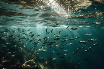 A photo of a school of fish, made with generative ai