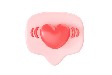 3d social media love heart bubble render icon - message red heart for ig blog, chat and network speech on mobile phone