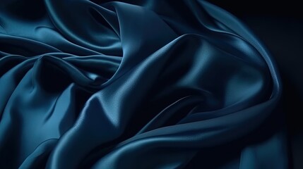 Abstract dark blue background. Silk satin. Navy blue color. Elegant background with space for design. Soft wavy folds