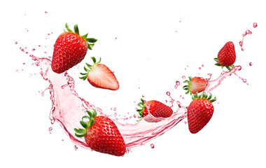 Strawberry juice splashing with its fruits - 589479744