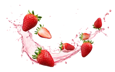 Foto op Canvas Strawberry juice splashing with its fruits © phive2015