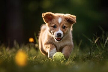 A cute puppy playing outdoors, made with generative ai