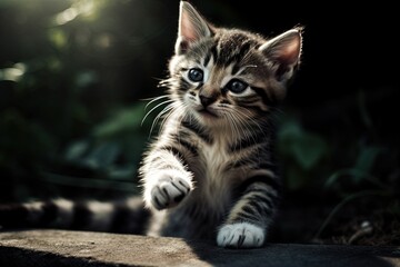 Naklejka na ściany i meble A cute kitten playing outdoors, made with generative ai