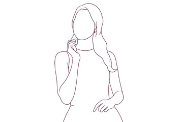 Elegant Woman Standing. Graceful Concept. Hand Drawn Vector Illustration