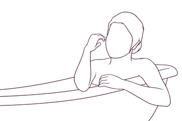 Woman Taking a Bath. Refreshing Concept. Hand Drawn Vector Illustration