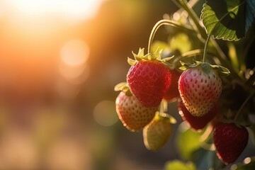 strawberry in orchard plantation, idea for agricultural and fruitfulness theme concept background wallpaper,  Generative Ai