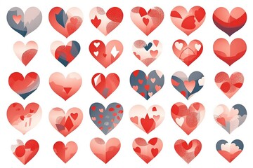 Heart Color Set Icons vector illustrations isolated on white background. Set of Hearts in different colors and types.