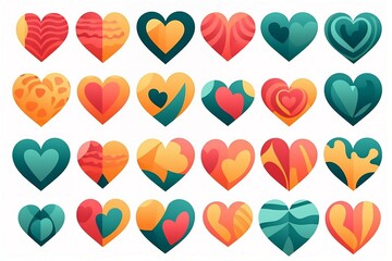 Heart Color Set Icons vector illustrations isolated on white background. Set of Hearts in different colors and types.