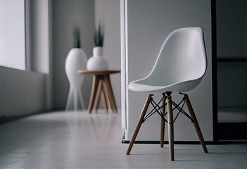 Stylish White Chair In Minimalist Style Interior. Generative AI