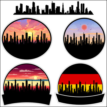 Oschersleben Skyline Silhouette Germany Flag Travel Souvenir Sticker Sunset Background Vector Illustration SVG EPS AI