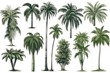 Obraz premium Palm trees isolated on white background. Beautiful vector palm tree set vector illustration
