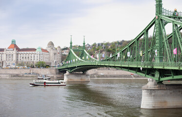 Liberty Bridge in Budapest on a cloudy day horizontal landscape panoramic shot