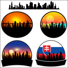 Puchov Skyline Silhouette Slovakia Flag Travel Souvenir Sticker Sunset Background Vector Illustration SVG EPS AI