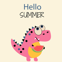 Hello Summer Dinosaur hold Watermelon 
