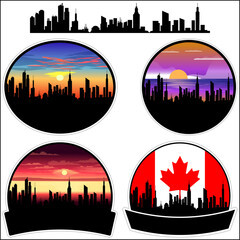 Salmon Arm Skyline Silhouette Canada Flag Travel Souvenir Sticker Sunset Background Vector Illustration SVG EPS AI