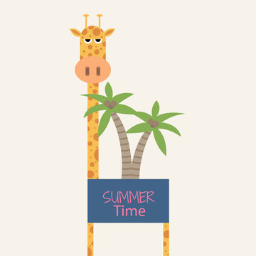 Giraffe with Palms  and Text SummerTime 