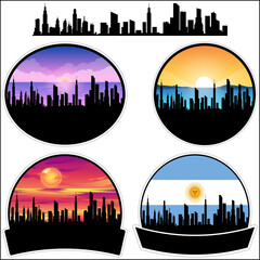 Eldorado Skyline Silhouette Argentina Flag Travel Souvenir Sticker Sunset Background Vector Illustration SVG EPS AI