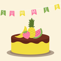 Summer Card design with a Fruits Cake 