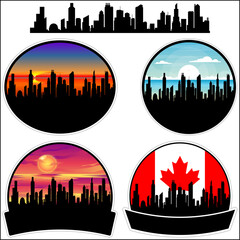 Colwood Skyline Silhouette Canada Flag Travel Souvenir Sticker Sunset Background Vector Illustration SVG EPS AI