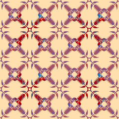 Seamless repeatable pattern. Leaves and flowers. Modern geometric Folk style. Colorful graphic design. 