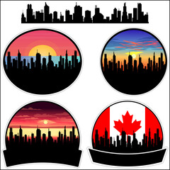 Edmundston Skyline Silhouette Canada Flag Travel Souvenir Sticker Sunset Background Vector Illustration SVG EPS AI